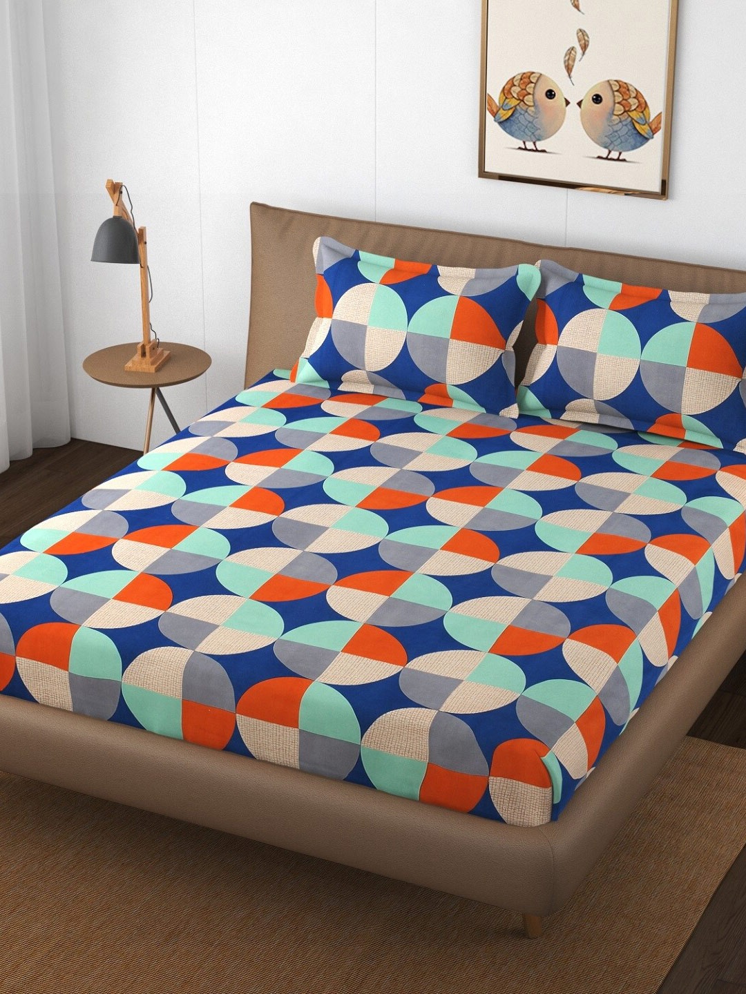 

Texstop Red & Blue Geometric Cotton 180 TC Queen Bedsheet With 2 Pillow Covers