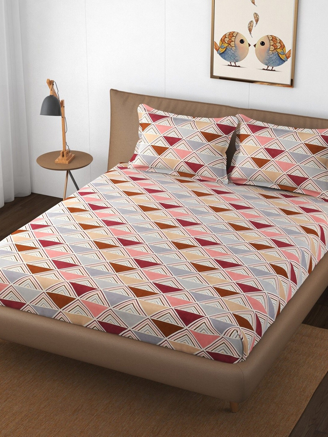 

Texstop White & Maroon Geometric Cotton 180 TC Queen Bedsheet With 2 Pillow Covers