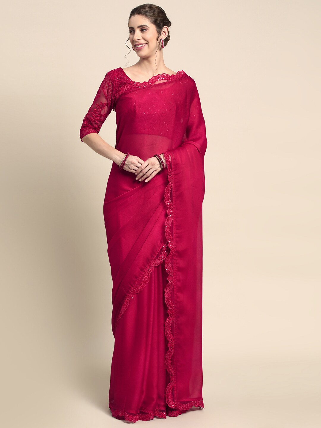 

all about you Red Sequinned Pure Silk Saree