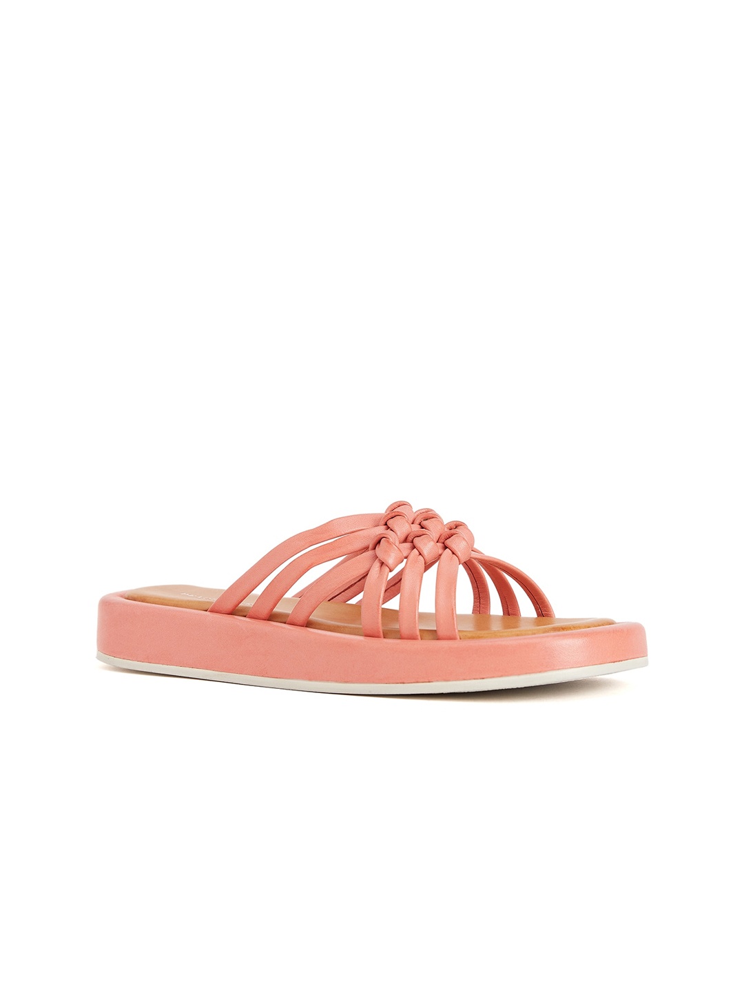 

Peach Flores Leather Open Toe Flats, Pink