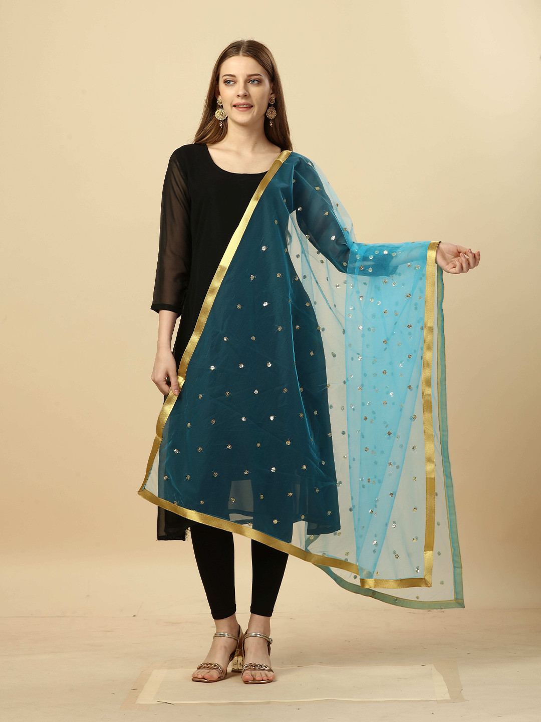 

Nimidiya Ethnic Motifs Embroidered Dupatta With Sequinned, Blue
