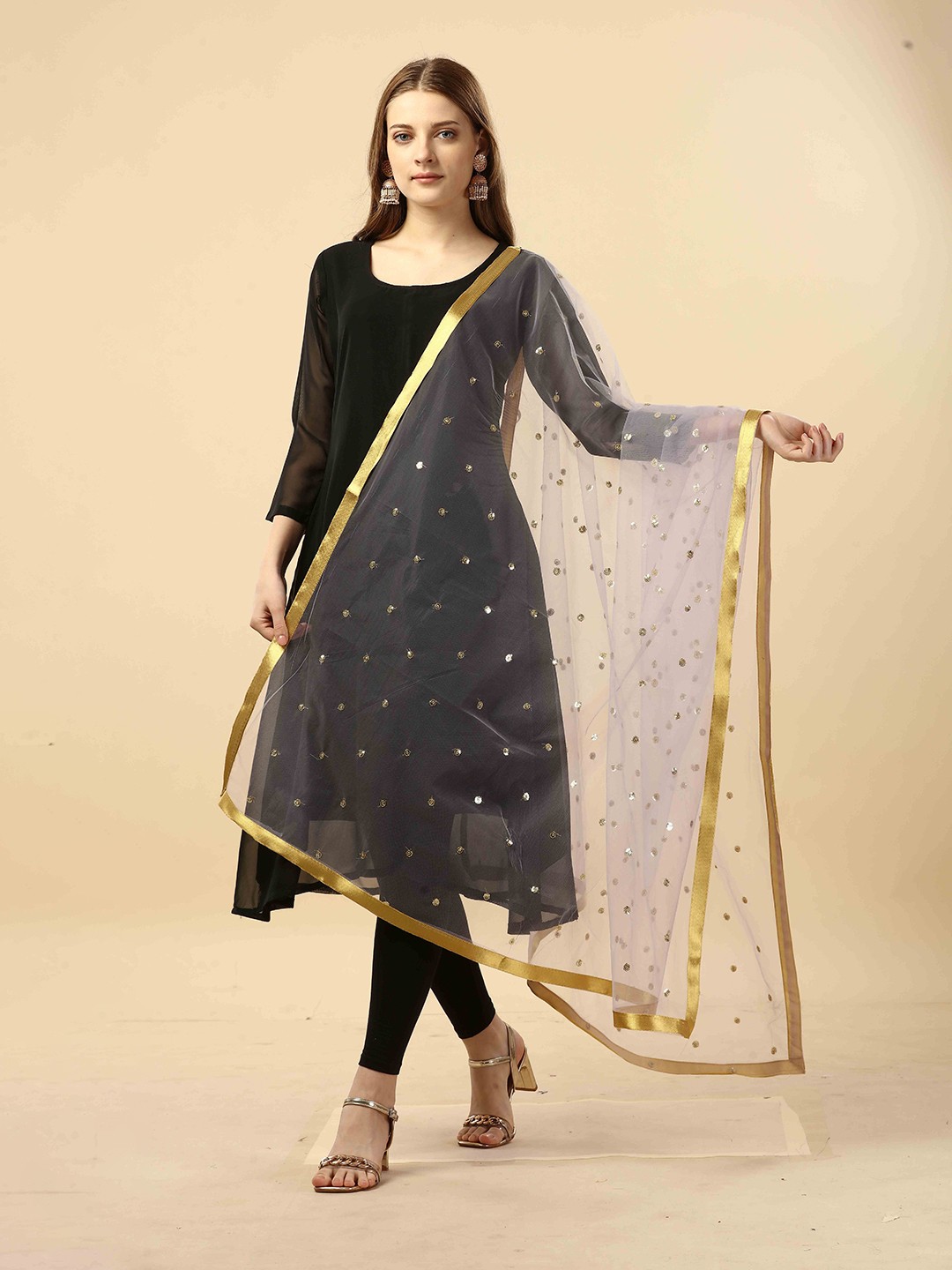 

Nimidiya Ethnic Motifs Embroidered Net Sequinned Dupatta, Purple