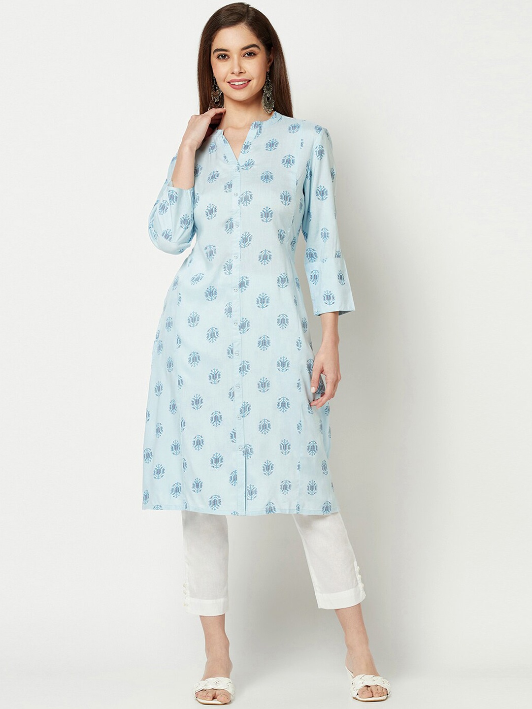 

IMARA Ethnic Motifs Printed Regular Kurta with Trousers, Blue