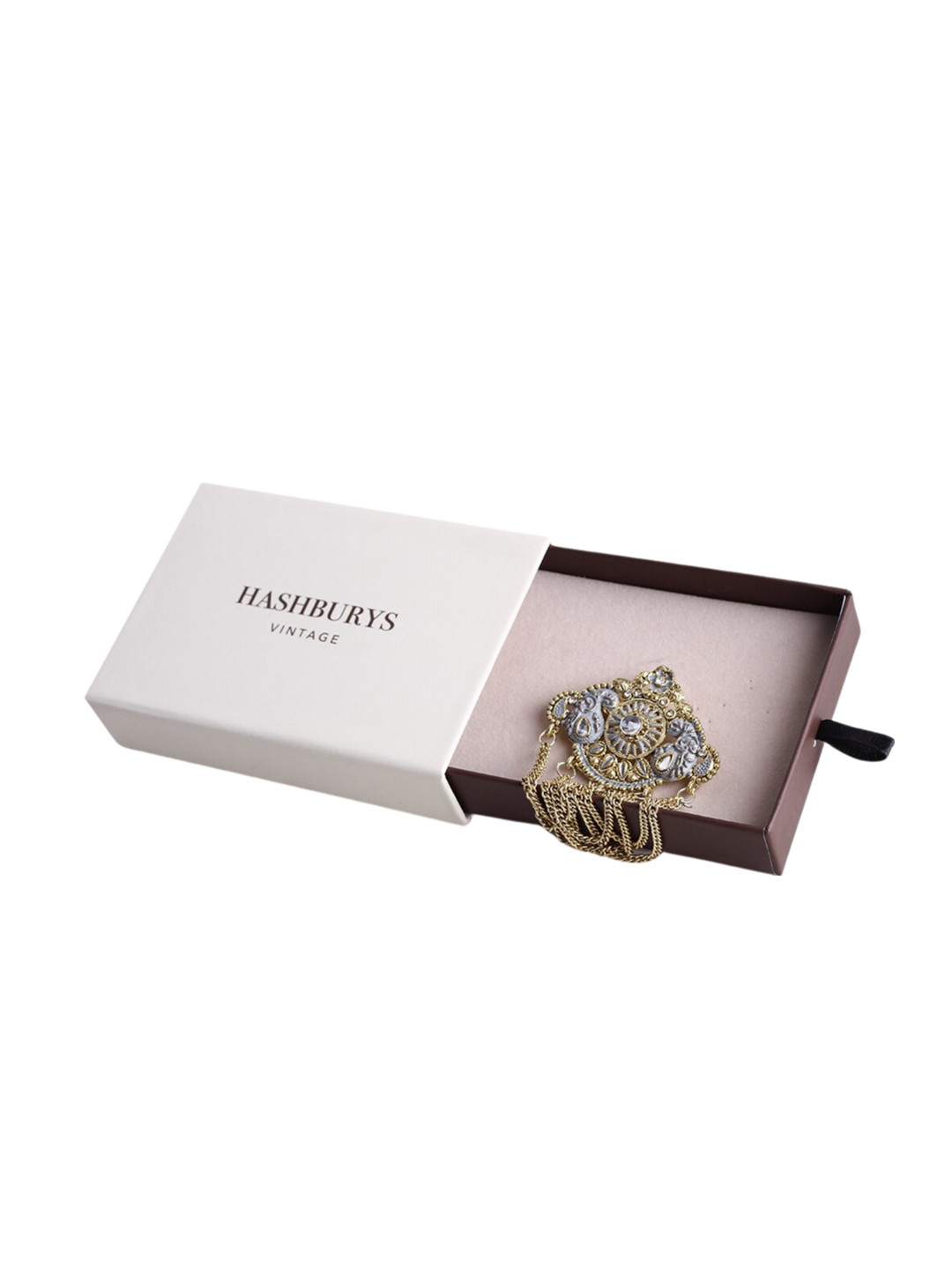

Hashburys Stone-Studded Chain Brooch, Gold