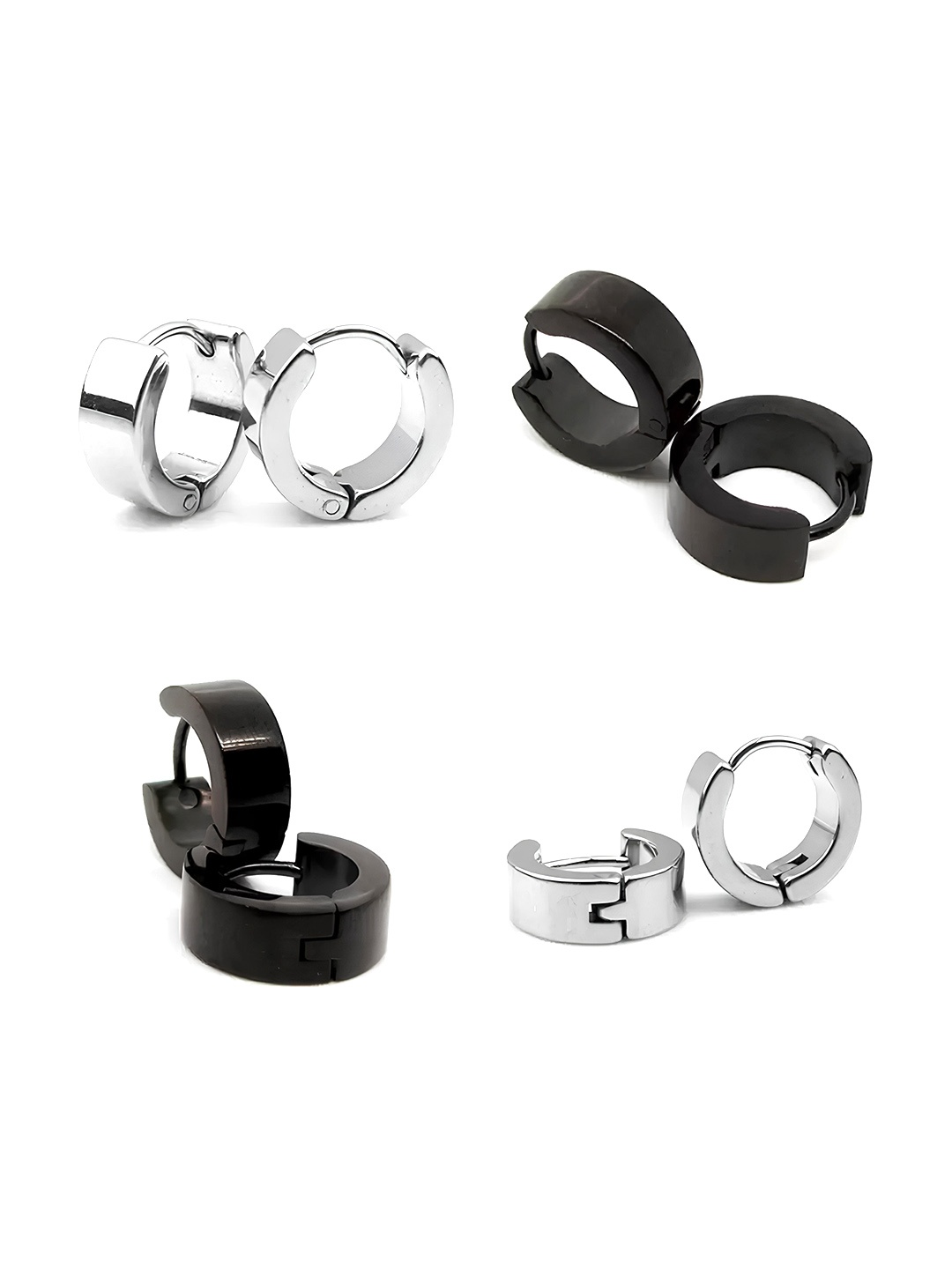 

KARISHMA KREATIONS Unisex Set Of 4 Geometric Hoop Earrings, Silver