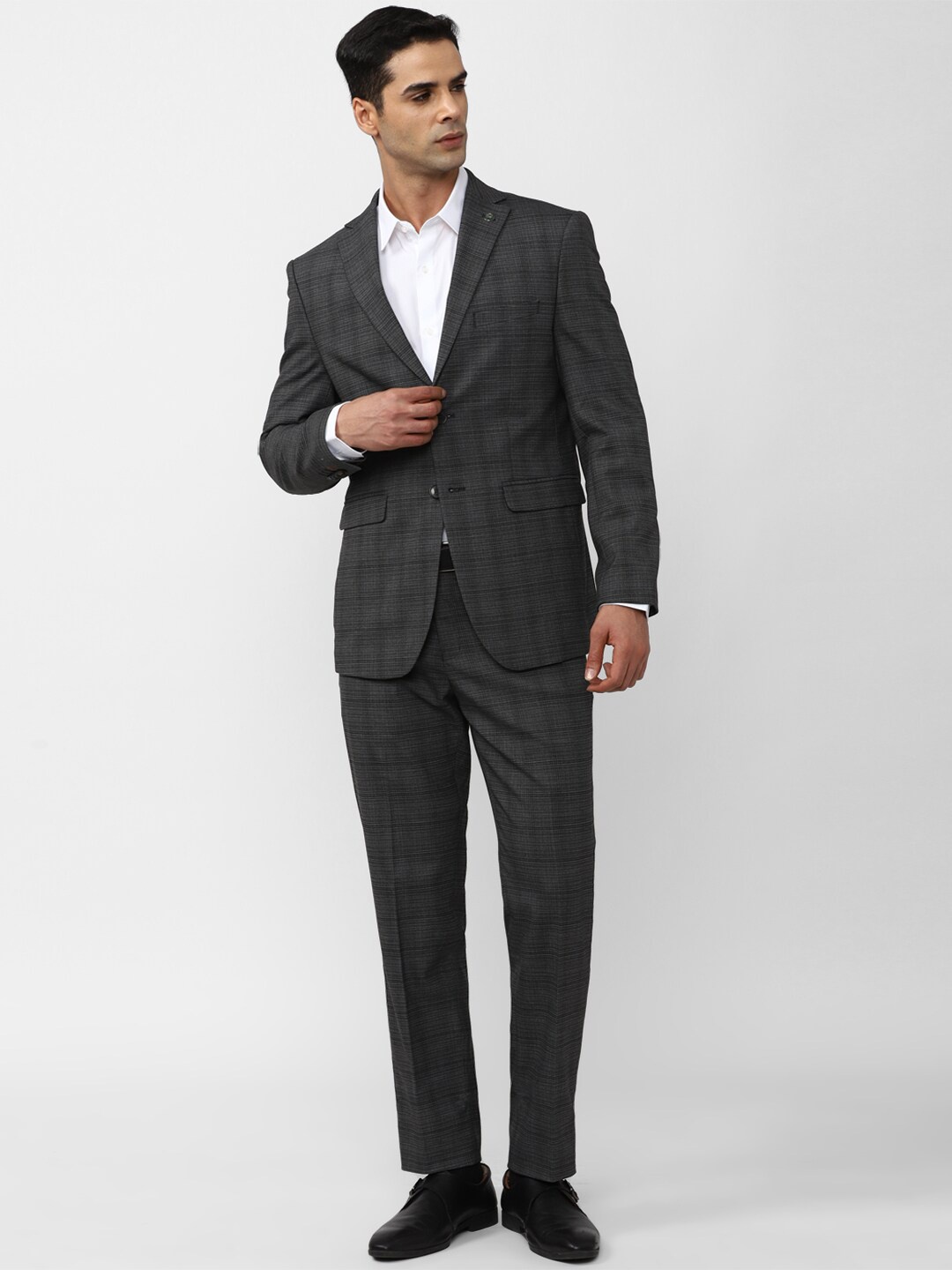 

Peter England Checked Slim-Fit Single-Breasted Two-Piece Formal Suit, Grey