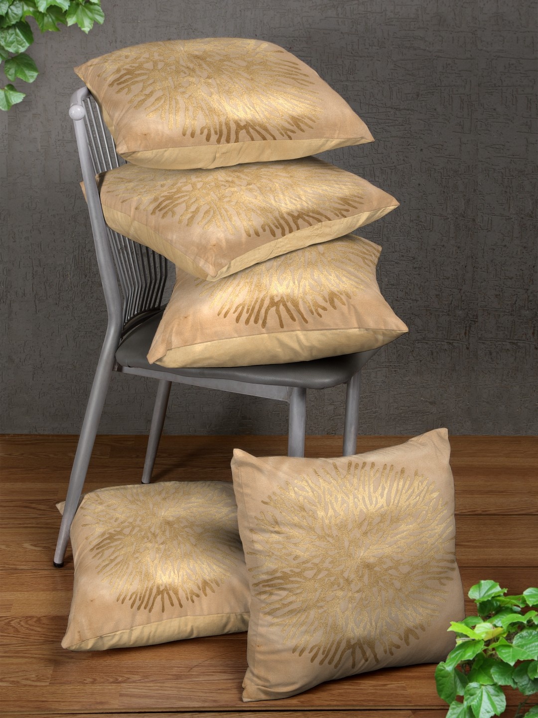 

ROMEE Beige Set of 5 Geometric Square Cushion Covers