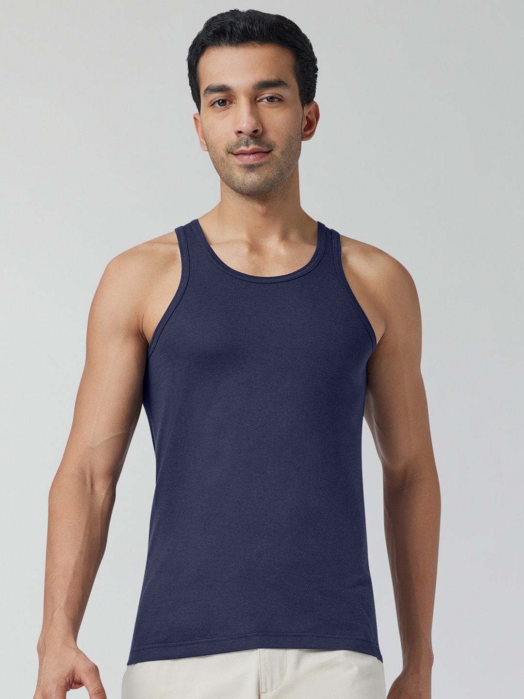 

XYXX Men Solid ACE Cotton Modal Navy Blue Round Neck Innerwear Vest