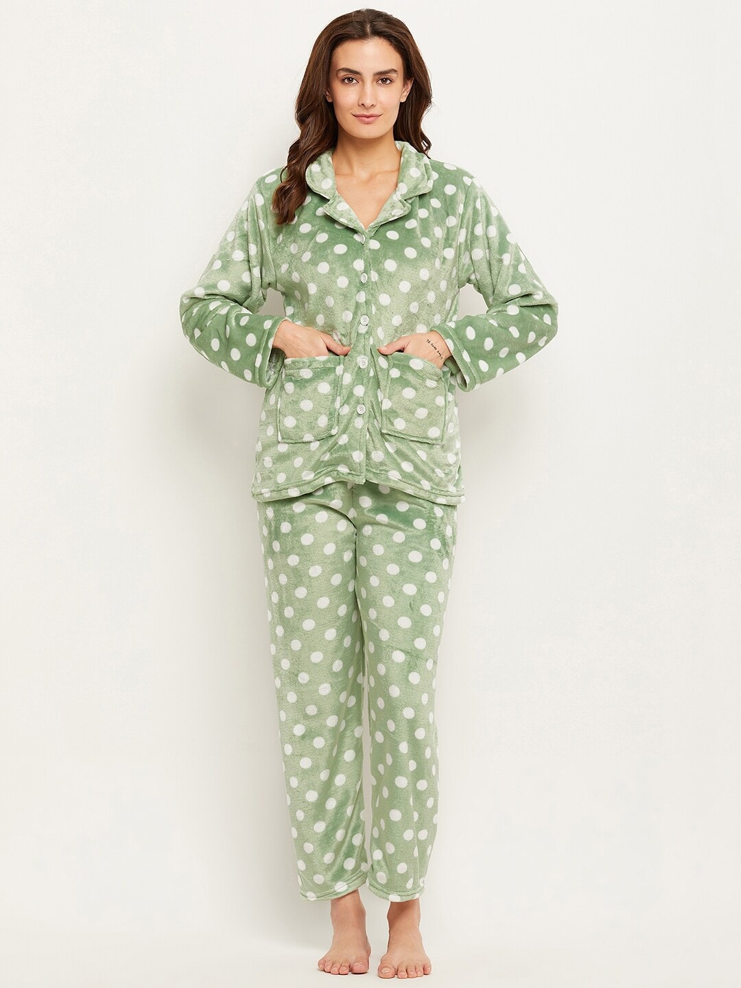 

Camey Geometric Printed Night suit, Green