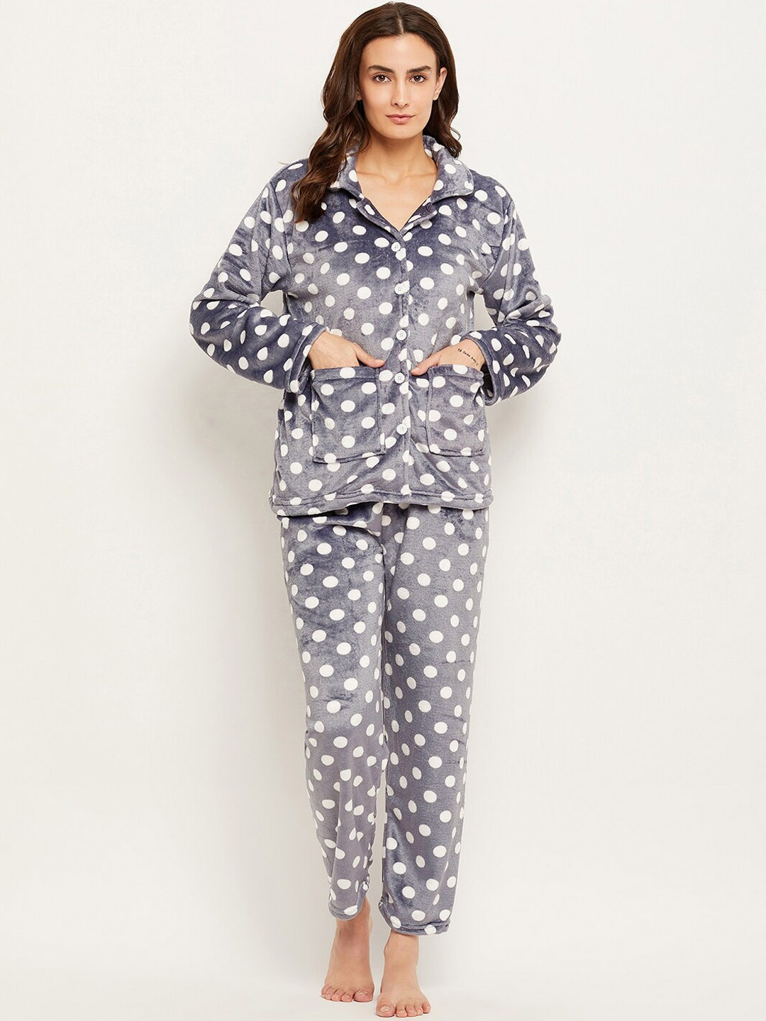 

Camey Geometric Printed Night suit, Grey