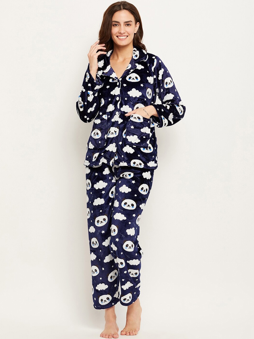 

Camey Graphic Printed Night suit, Navy blue