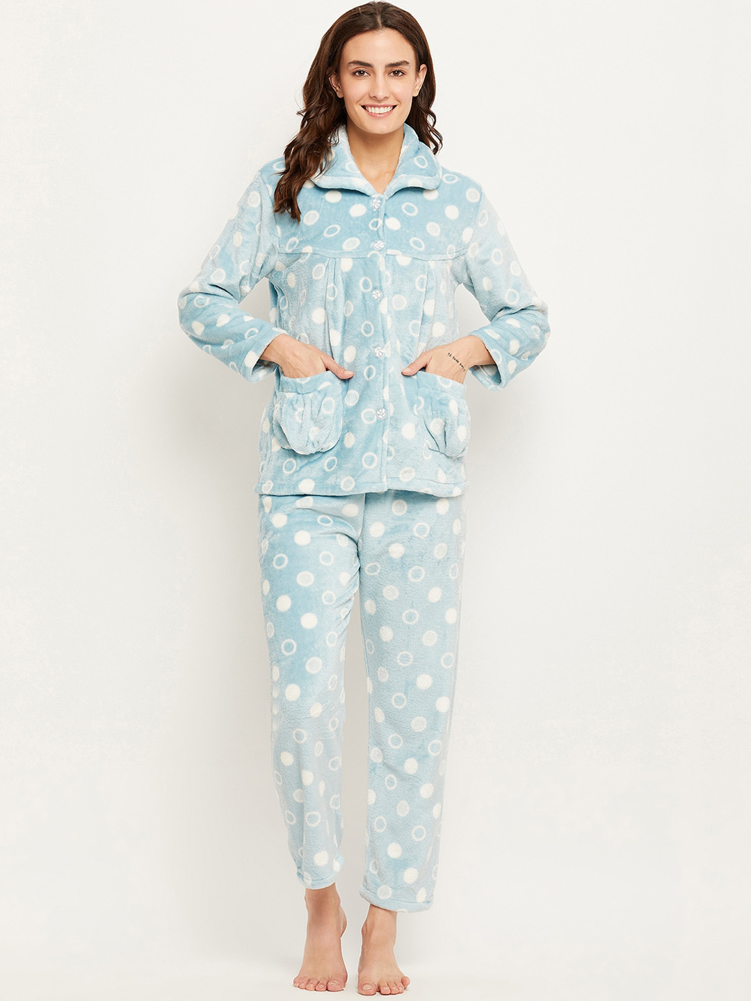 

Camey Geometric Printed Night suit, Blue
