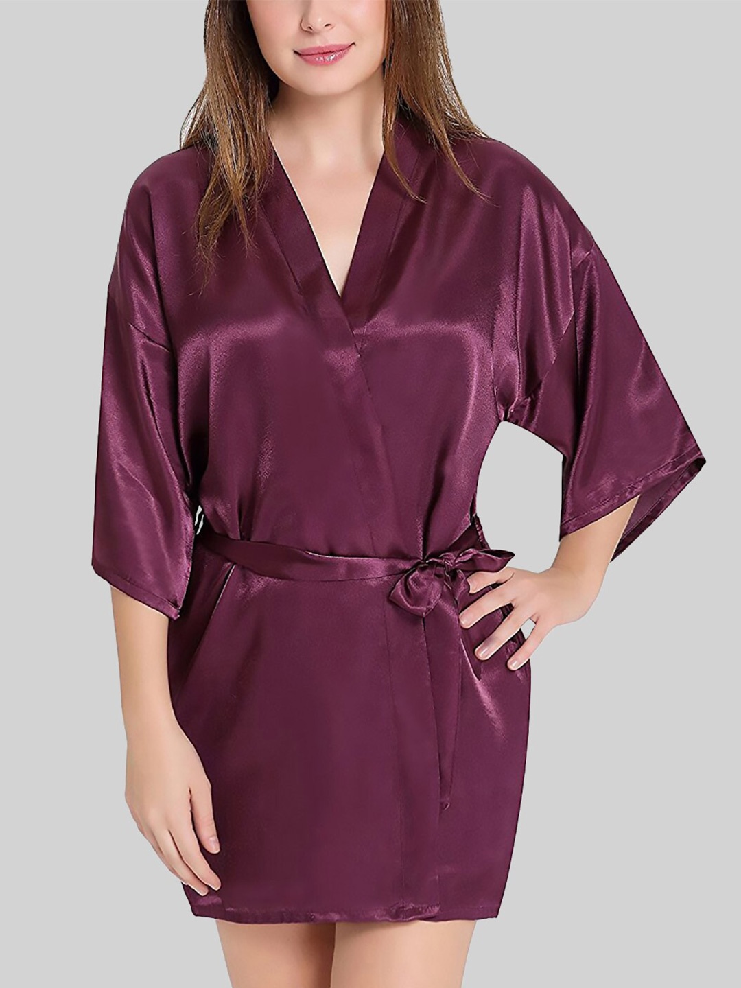 

VAGHBHATT V-Neck Satin Baby Doll, Purple