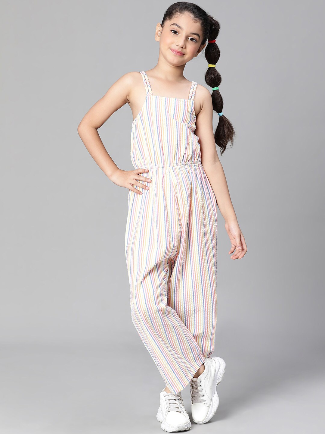 

Oxolloxo Girls Striped Pure Cotton Gathered Detail Basic Jumpsuit, Blue