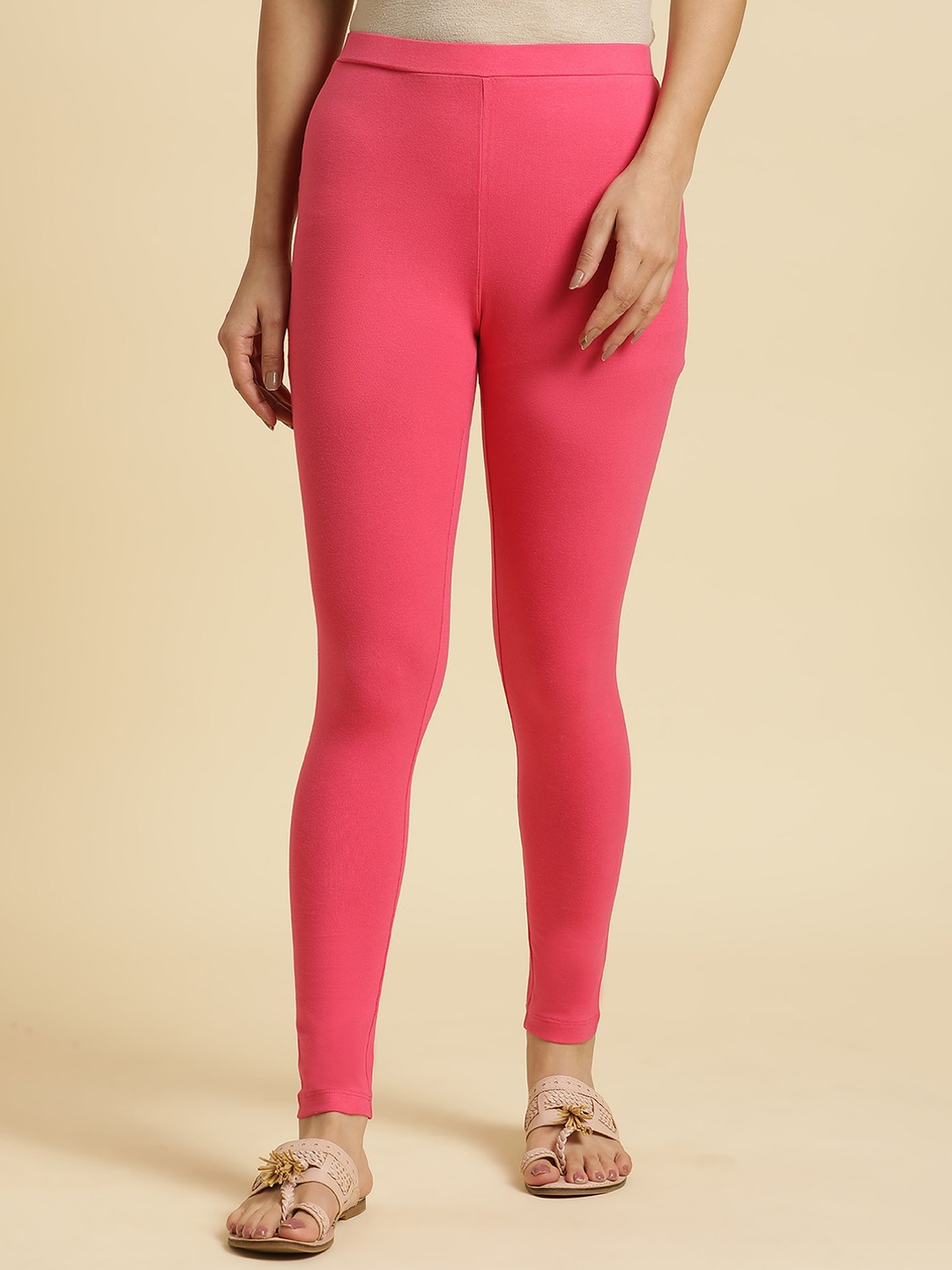 

W Ankle-Length Cotton Leggings, Pink