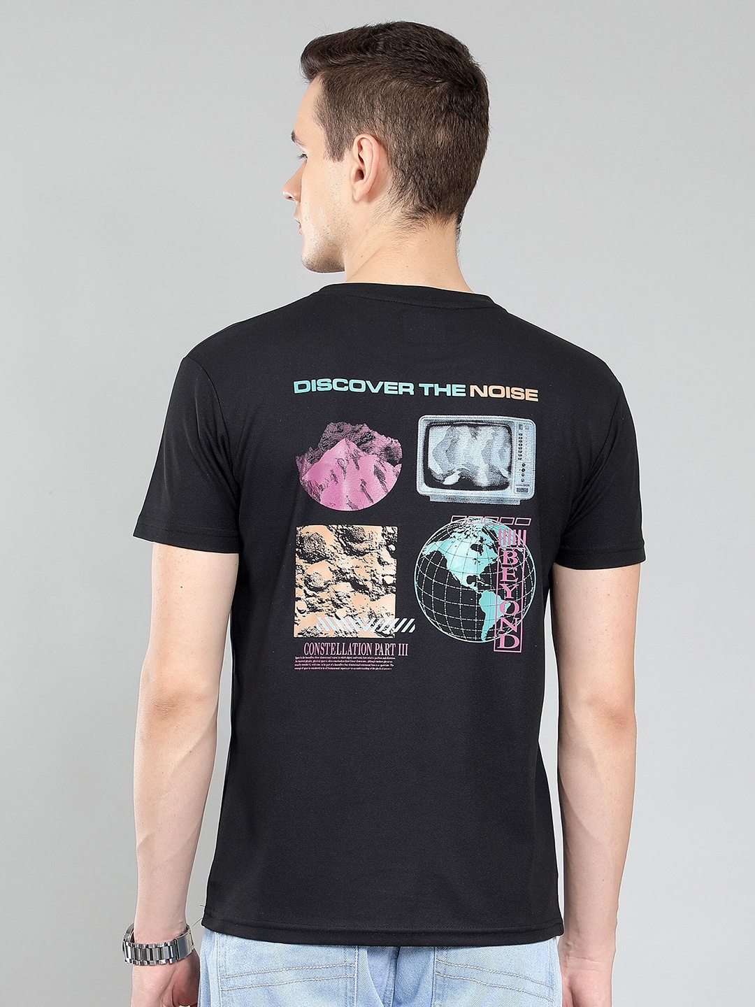 

WE PERFECT Graphic Printed Round Neck Dry-Fit Casual T-shirt, Black
