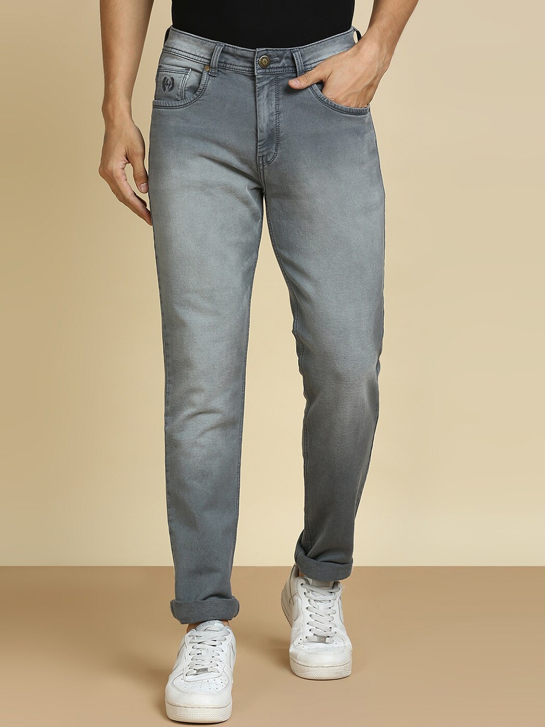 

HJ HASASI Men Regular Fit High-Rise Heavy Fade Jeans, Grey