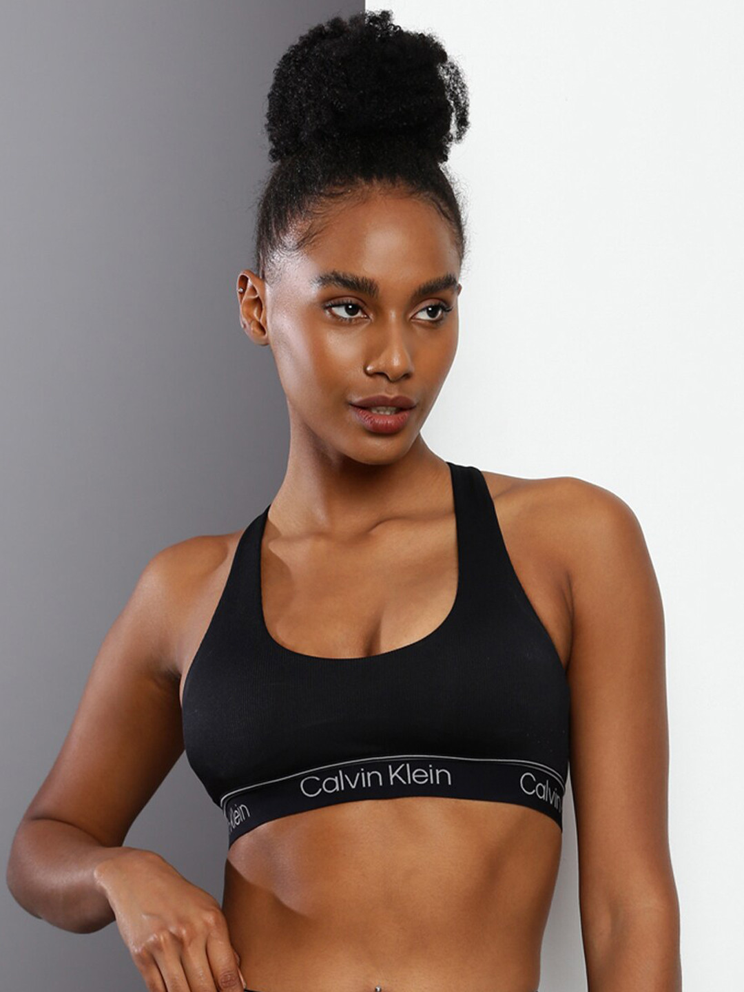 

Calvin Klein Underwear Typography Printed Workout Sports Bra With All Day Comfort, Black