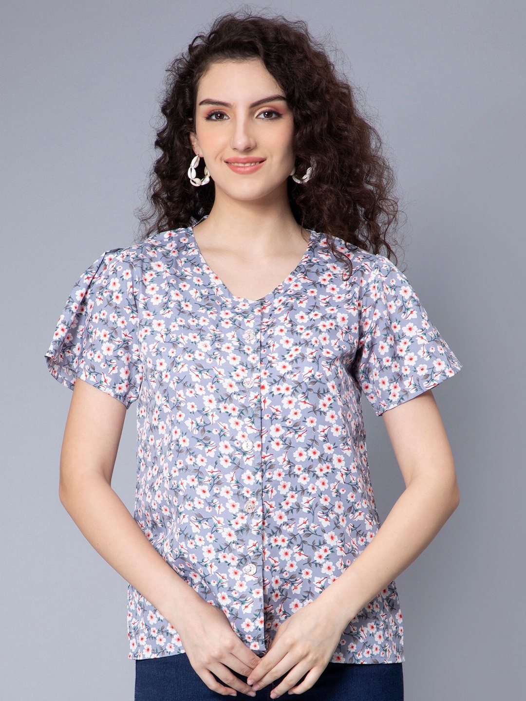 

Nirkhi Floral Printed Flared Sleeves Top, Blue