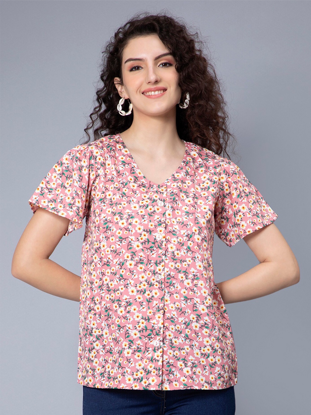 

Nirkhi Floral Printed Shirt Style Top, Pink