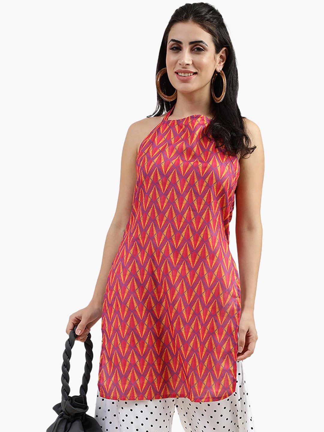 

Virgio Geometric Printed Pure Cotton Kurta With Harem Pants, Pink