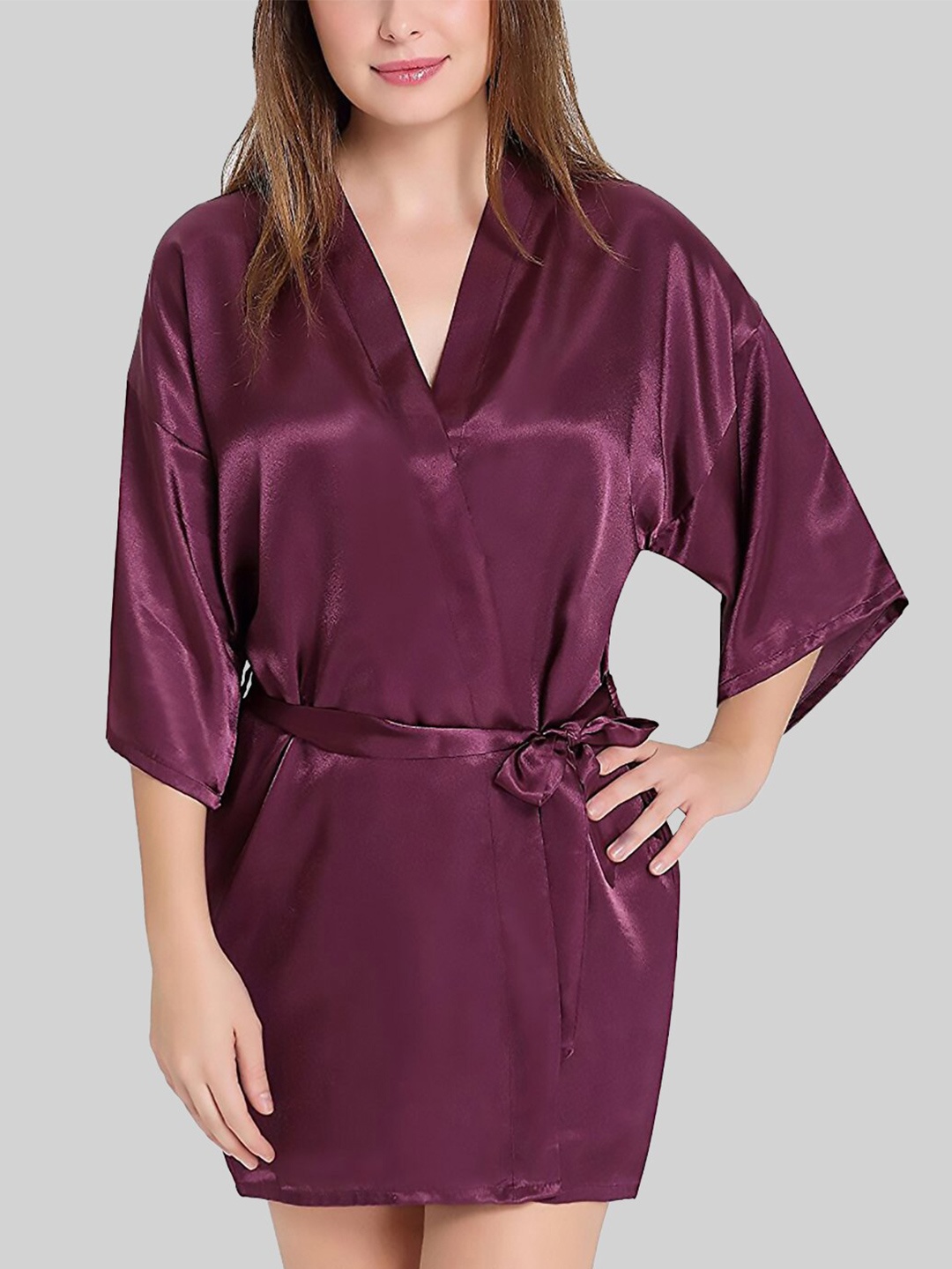 

FIMBUL Satin Baby Doll Nightwear Robe, Burgundy