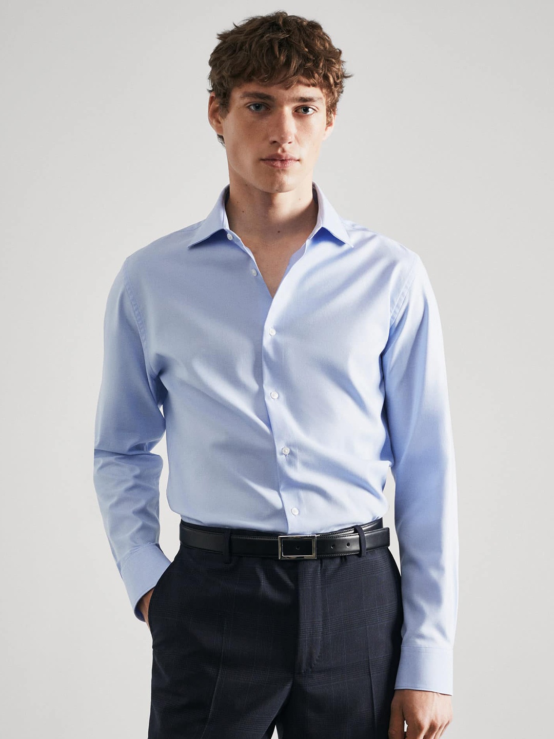 

MANGO MAN Slim Fit Pure Cotton Formal Shirt, Blue