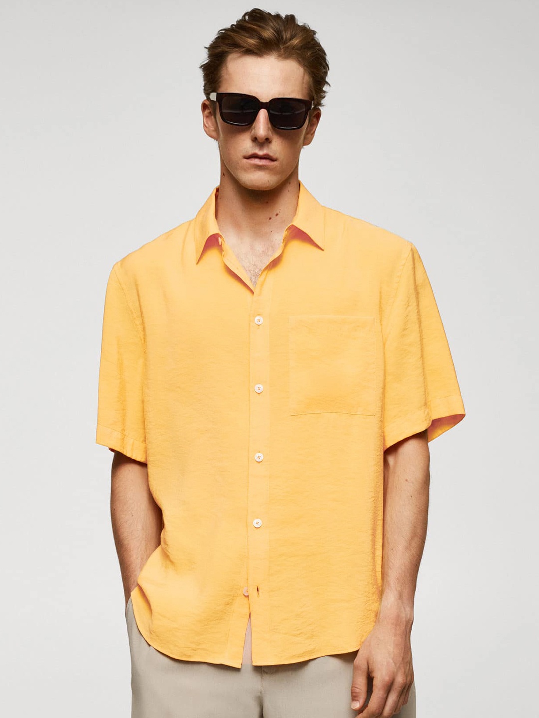 

MANGO MAN Modal Blend Solid Casual Shirt, Mustard