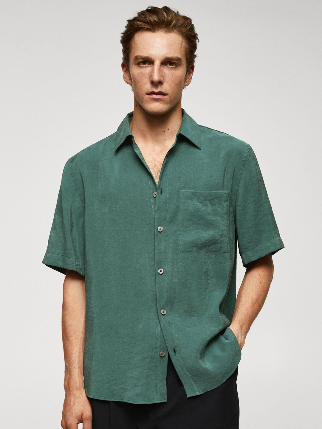 

MANGO MAN Short Sleeve Casual Shirt, Green