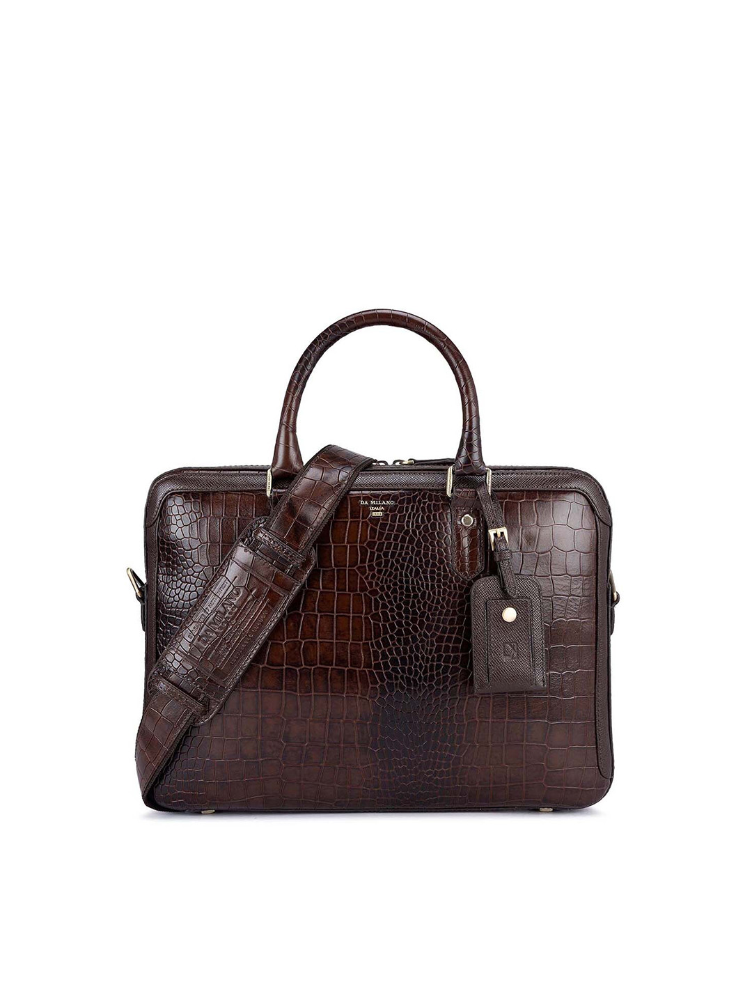 

Da Milano Women Textured Leather Laptop Bag, Brown