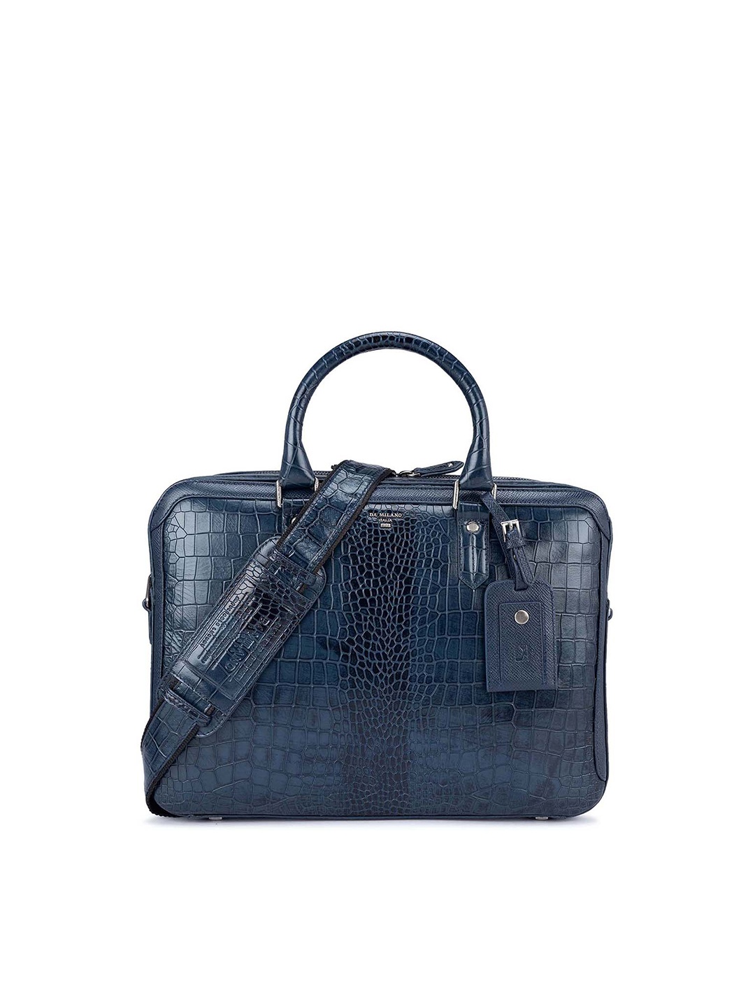 

Da Milano Women Textured Leather Laptop Bag, Blue