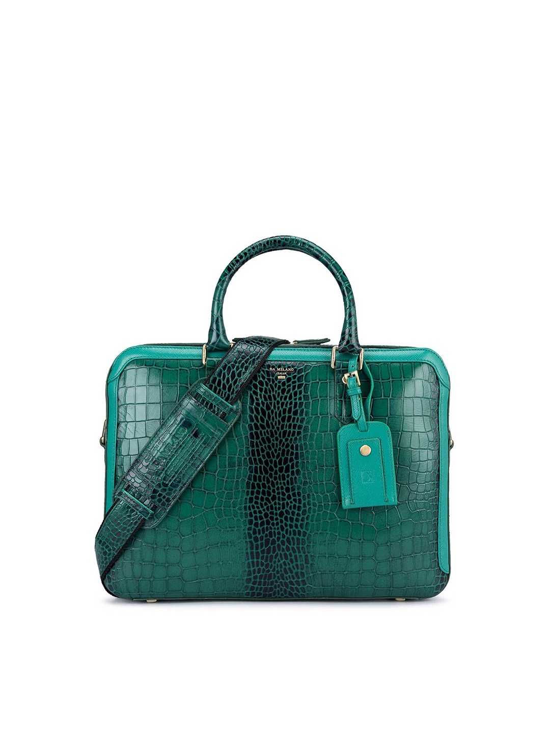 

Da Milano Women Textured Leather Laptop Bag, Green