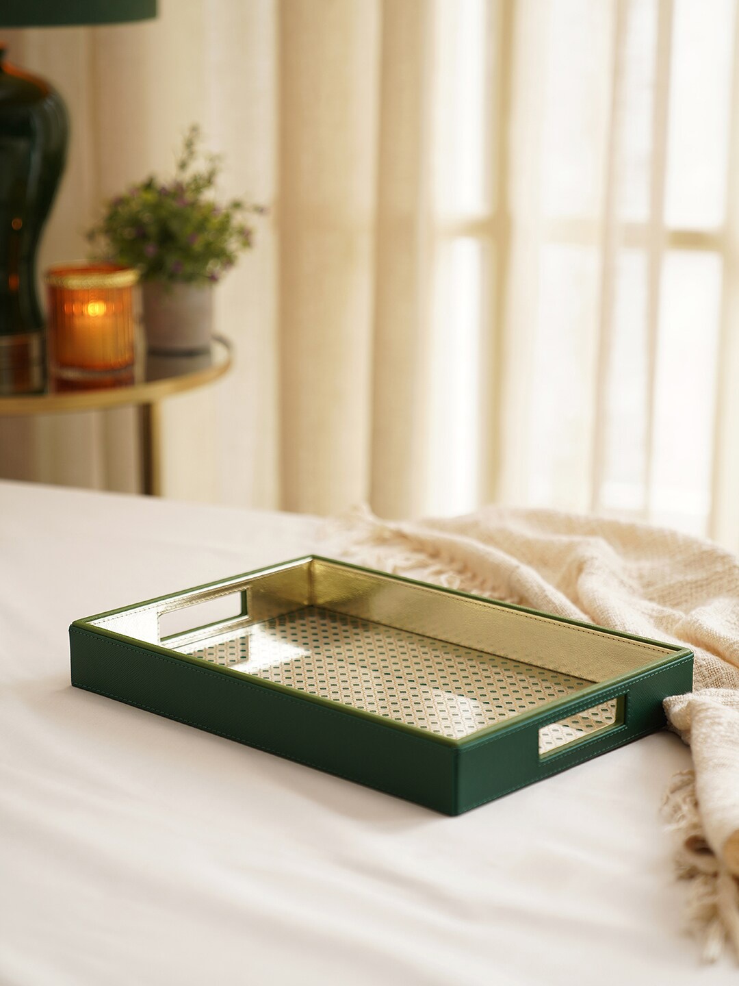 

Pure Home and Living Green & Golden Textured Large Tray