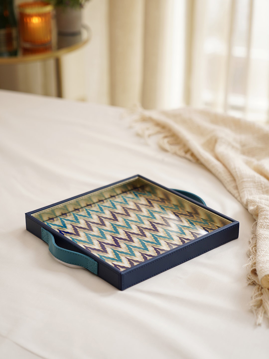 

Pure Home and Living Blue Ikat Printed Tray