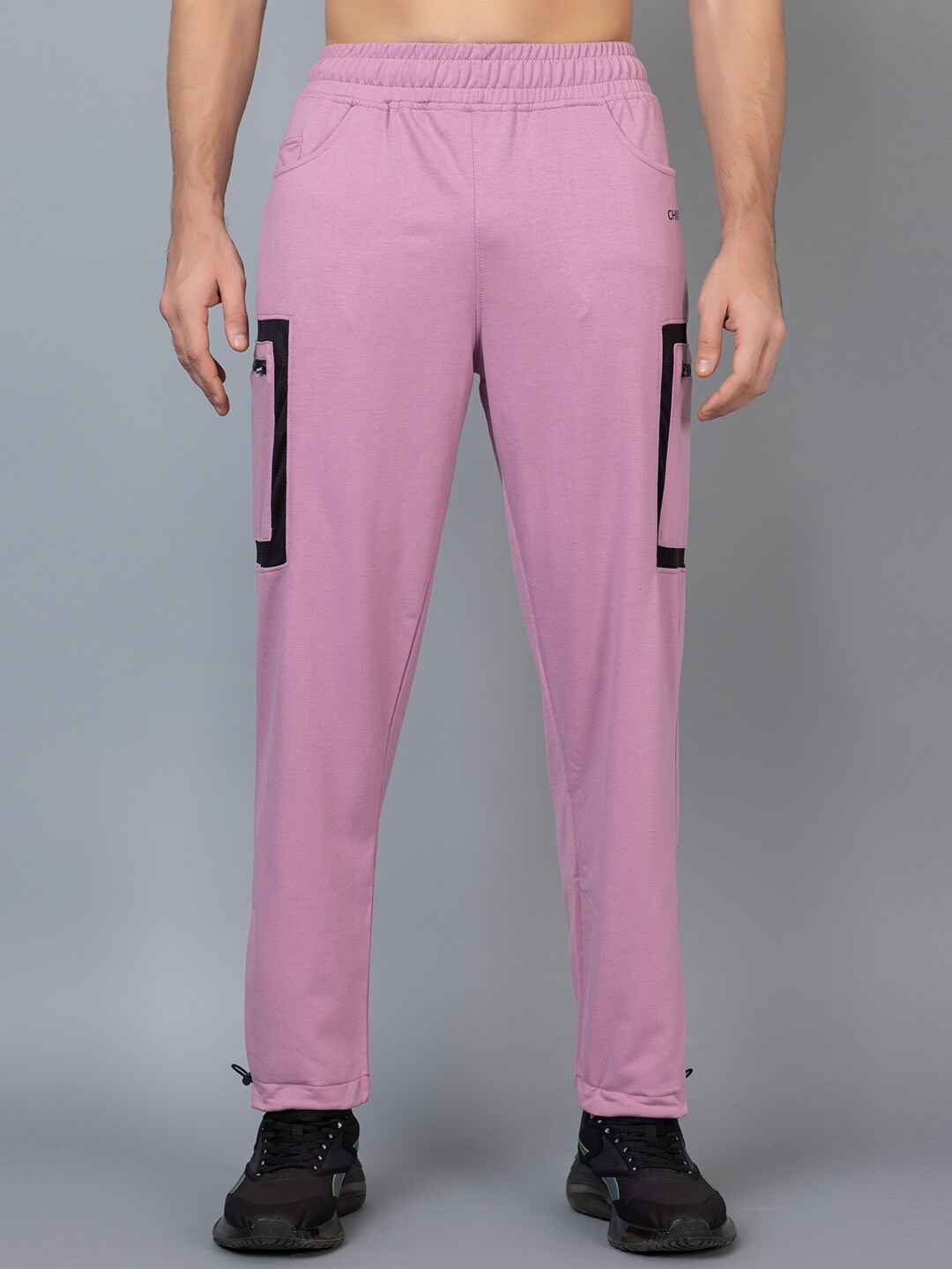 

CHKOKKO Men Regular Fit Mid-Rise Casual Track Pant, Pink