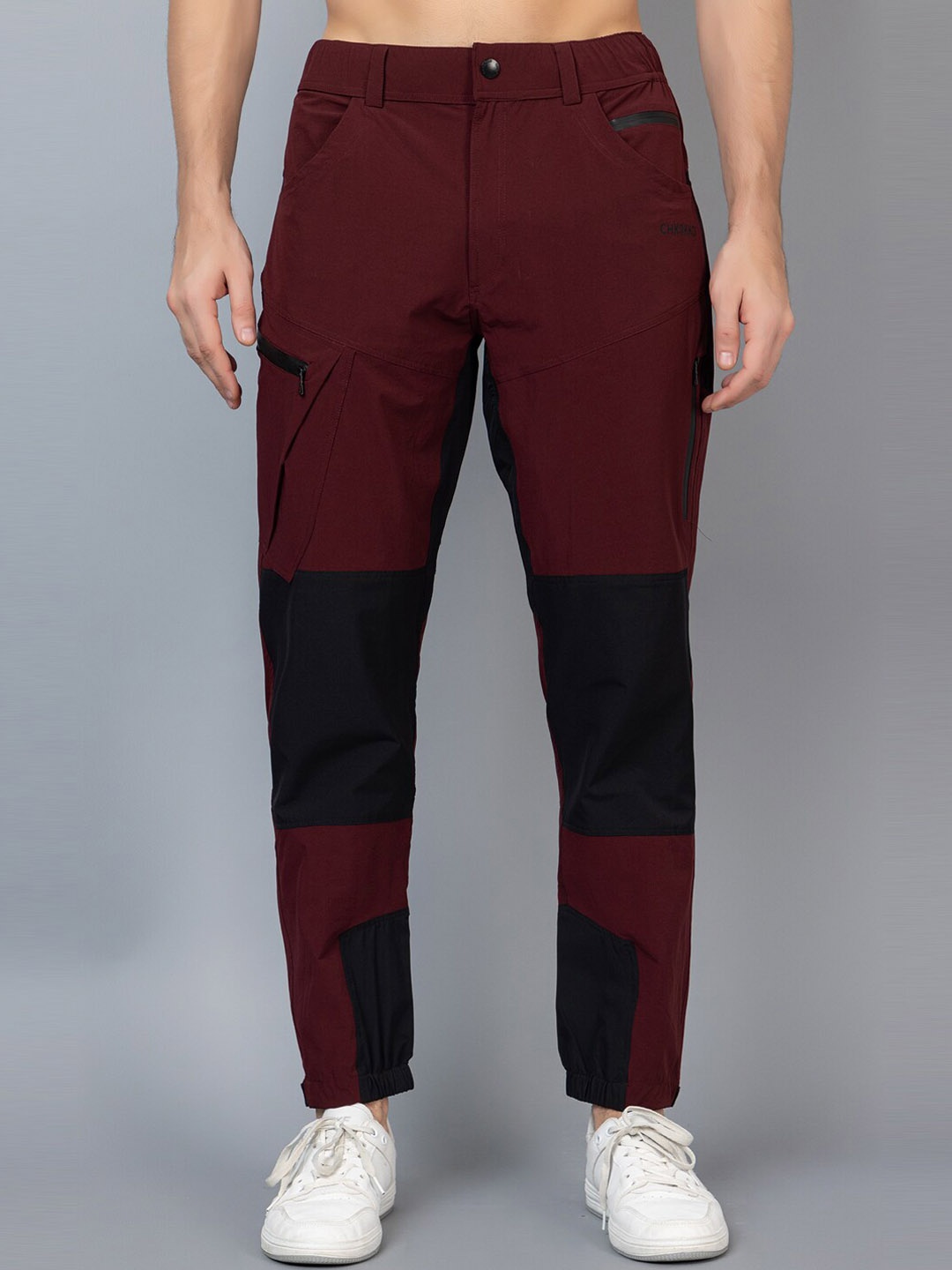

CHKOKKO Men Regular Fit Mid-Rise Colourblocked Sports Track Pants, Maroon