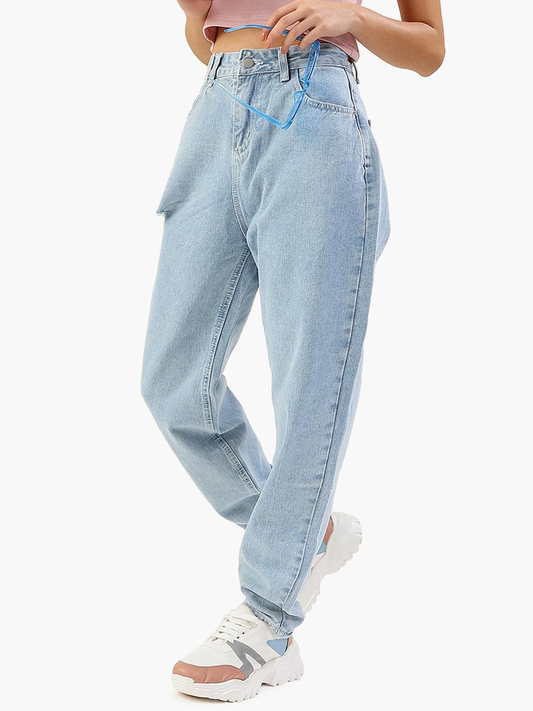 

Virgio Women Boyfriend Fit Mildly Distressed Clean Look Jeans, Blue