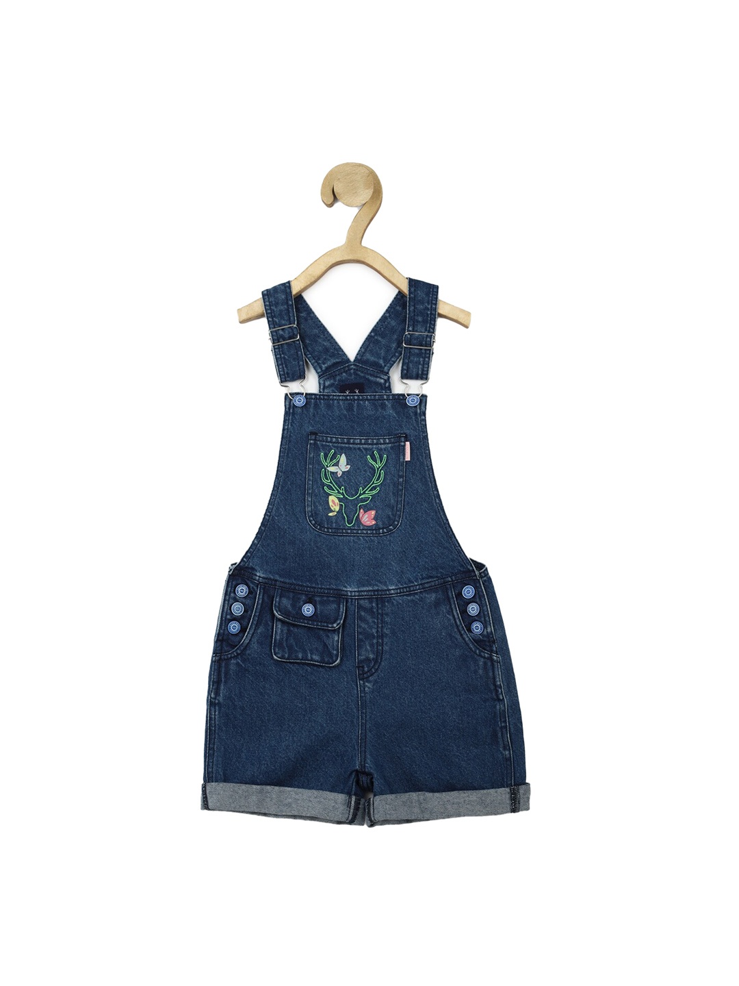 

Allen Solly Junior Girls Embroidered Denim Dungaree, Navy blue