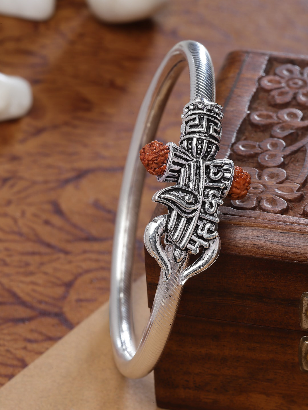 

Sanjog Silver-Plated Oxidised Unisex Rudraksha Bracelet Adjustable Mahakal Bangle