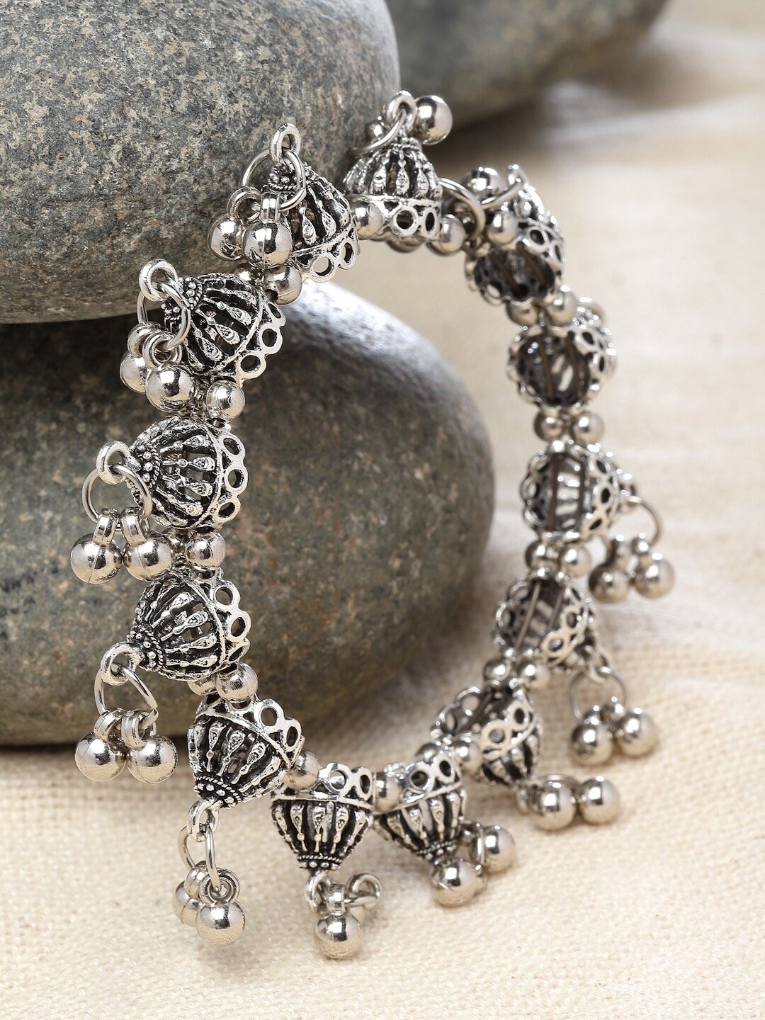 

Sanjog Silver-Plated Oxidised Ghungroo Adjustable Bangle