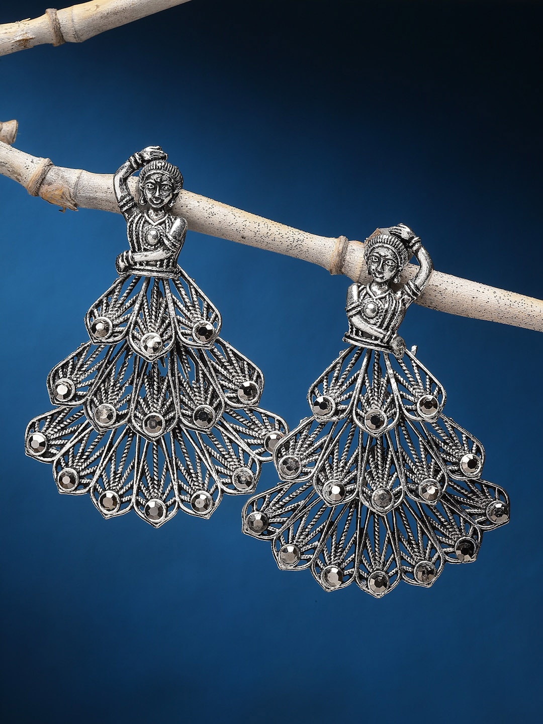 

Sanjog Silver Plated German Silver Oxidised Drop Earrings