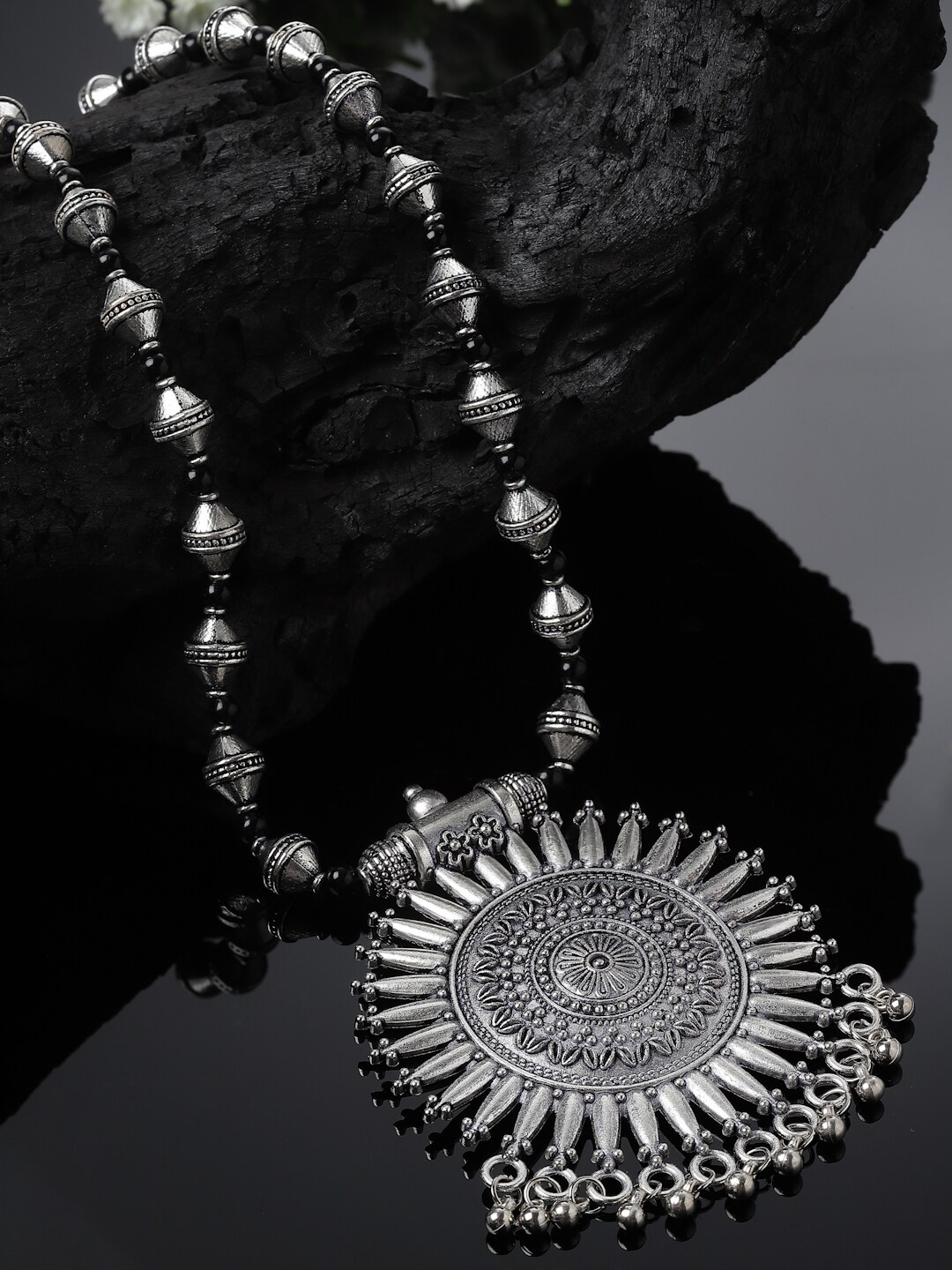 

Sanjog German Silver-Plated Tribal Design Pendant Oxidised Necklace