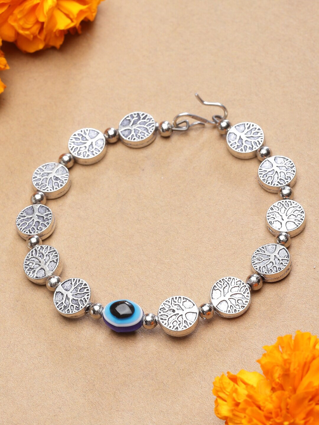 

Sanjog Oxidised Silver-Plated Evil Eye Charm Bracelet Women Girls