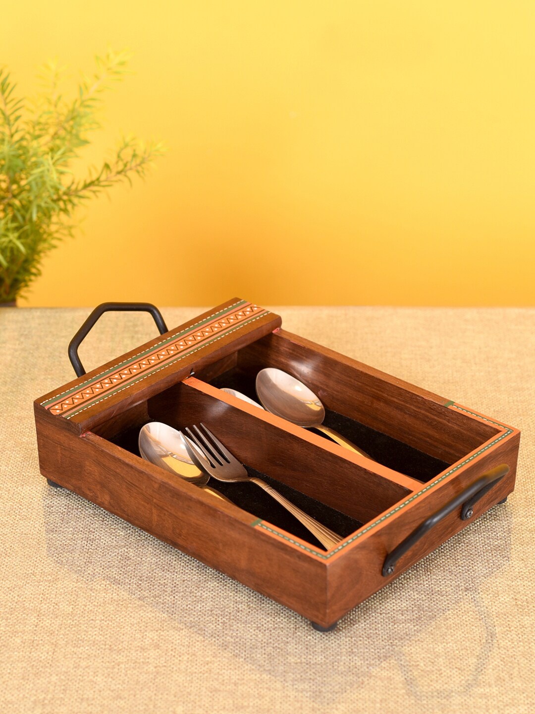 

AAKRITI ART CREATIONS Brown Wooden Cutlery Storage Box