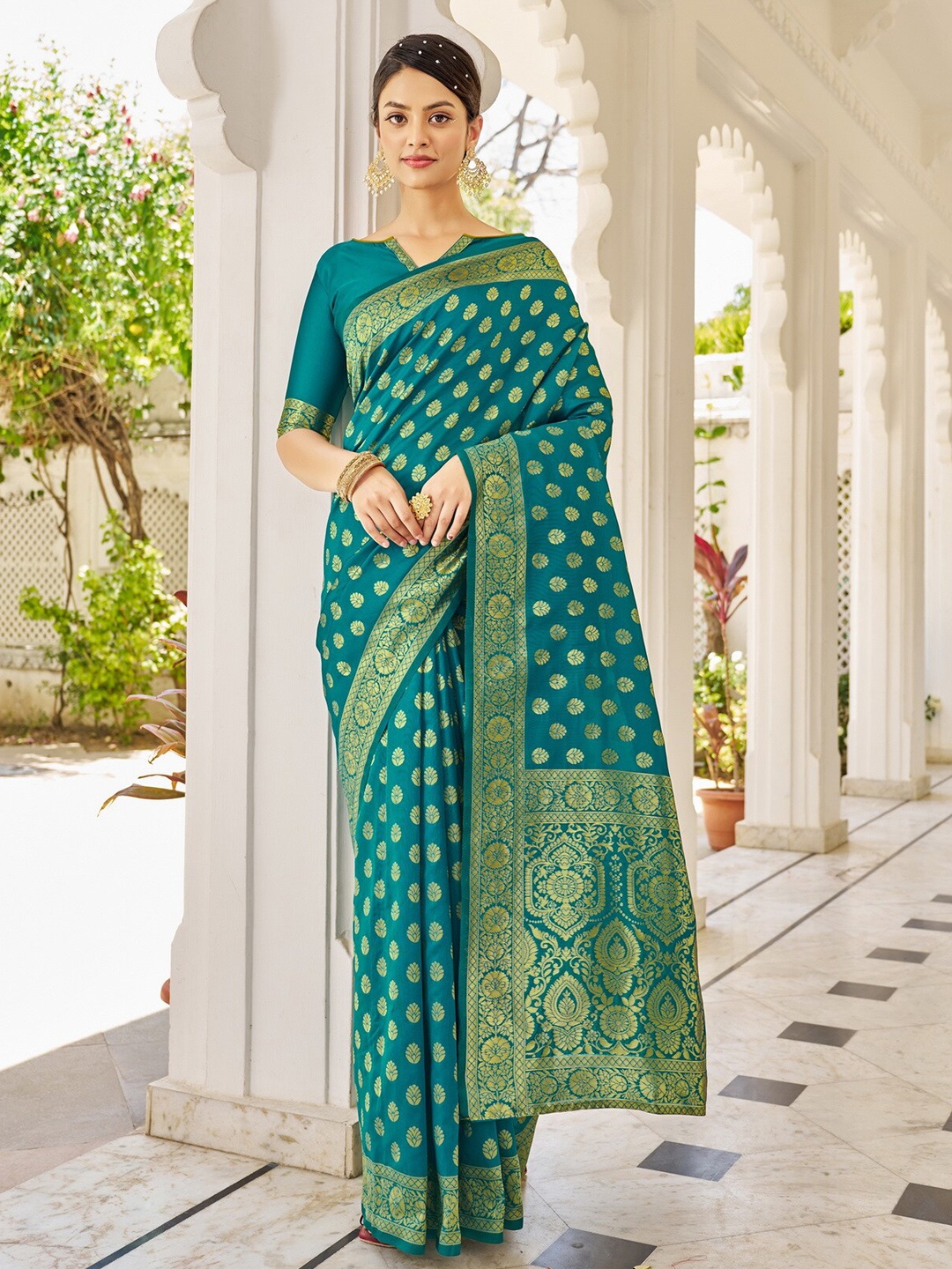 

SARIYA Woven Design Zari Banarasi Saree, Turquoise blue