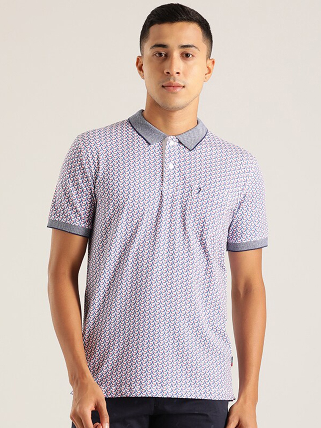

Indian Terrain Abstract Printed Polo Collar T-shirt, Navy blue