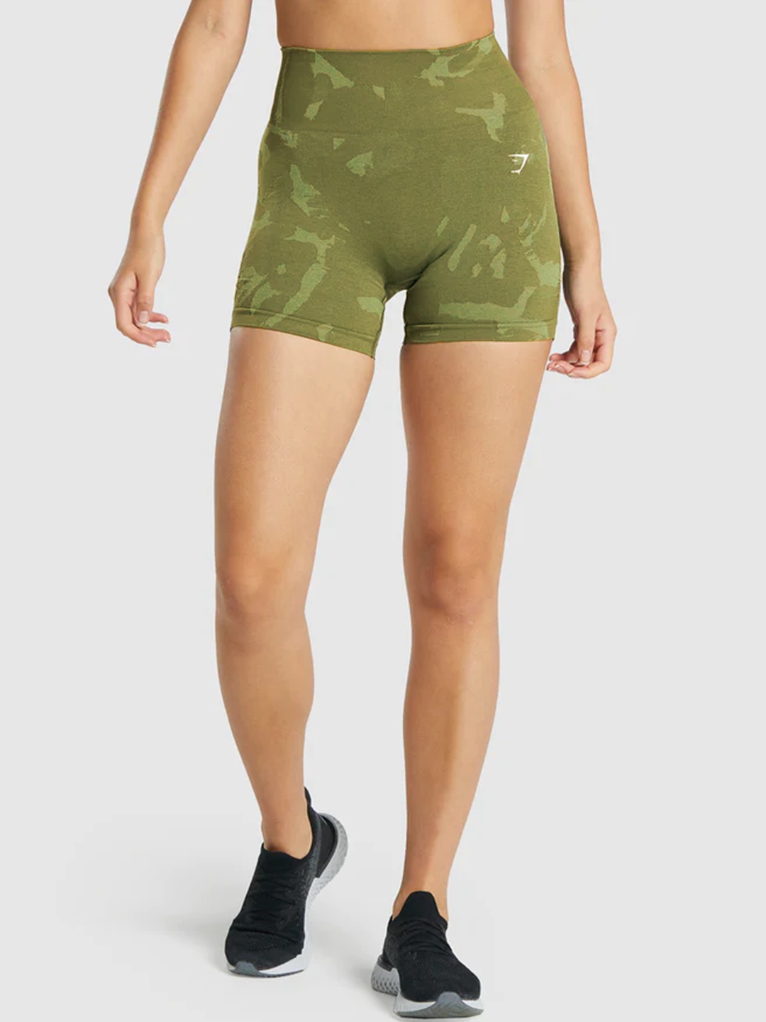 

Gymshark Women Camouflage Print Skinny Fit Seamless Training Shorts, Green
