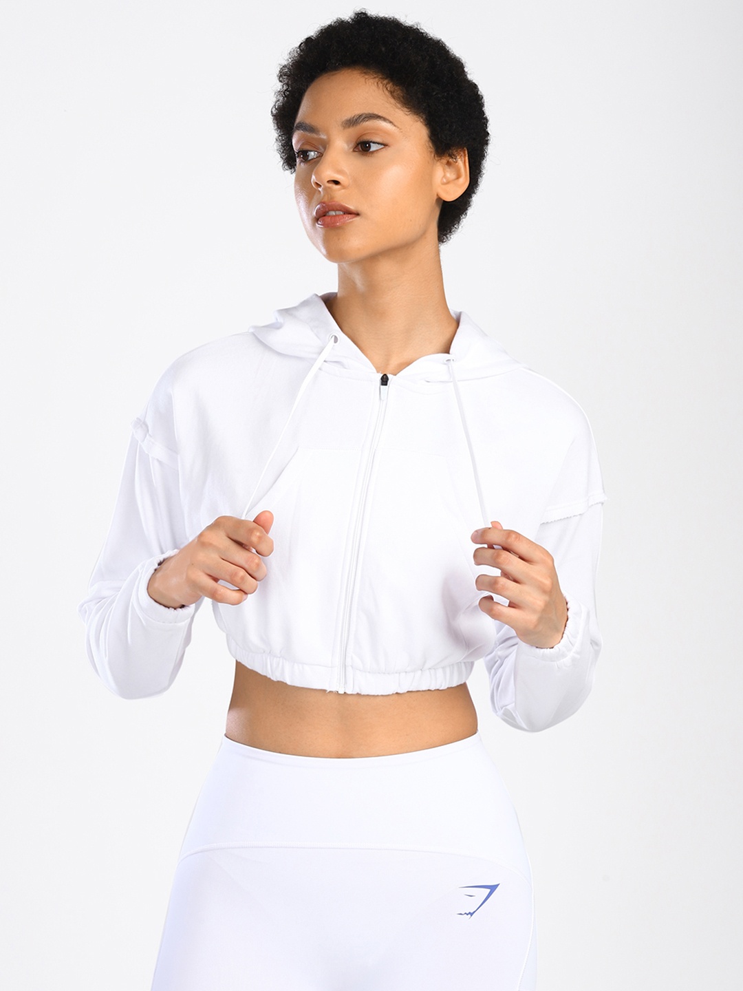 Gymshark Women Hooded Training Crop Sweatshirt, White