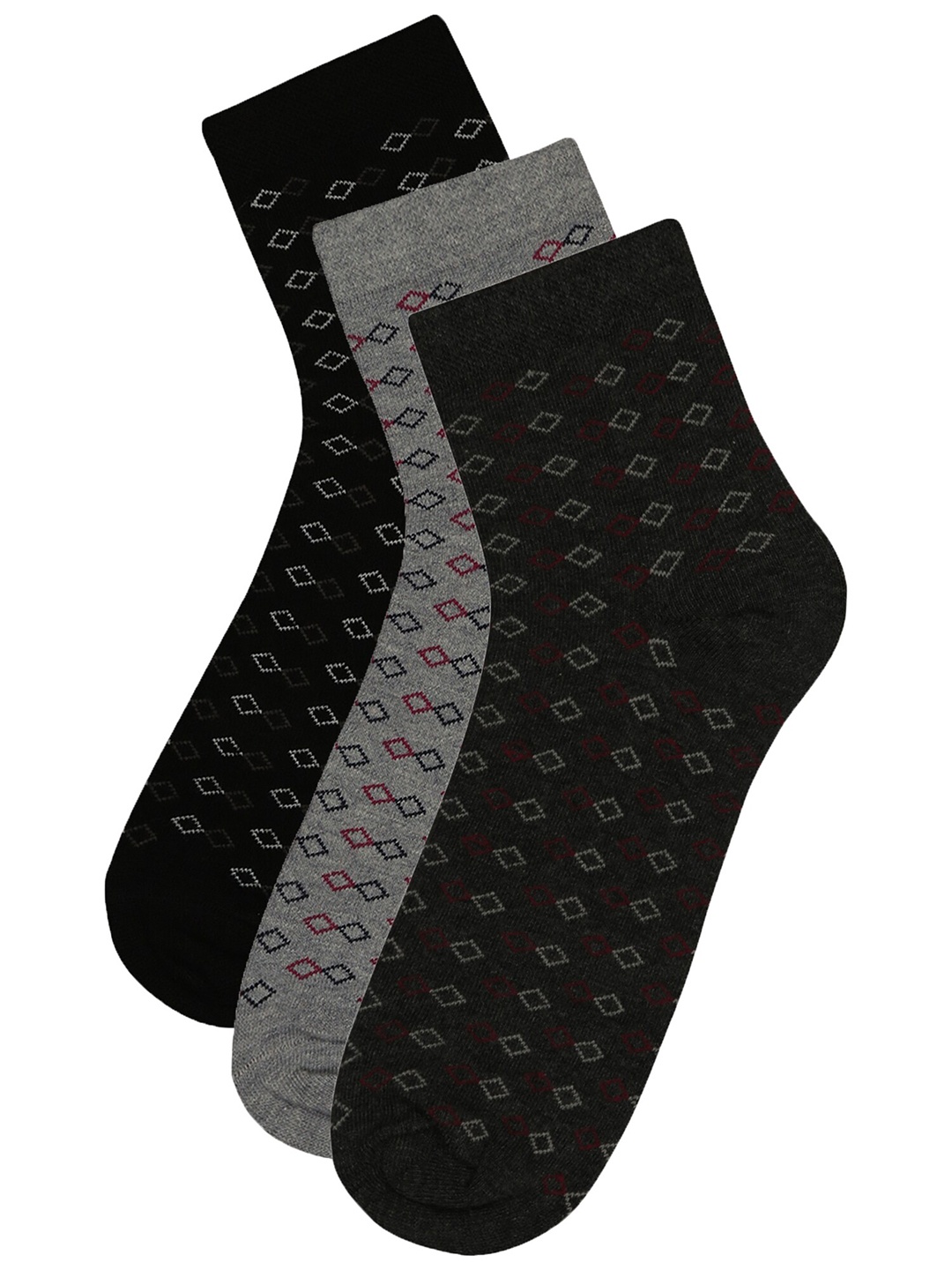 

Bodycare Men Pack Of 3 Patterned Cotton Ankle-Length Socks, Black