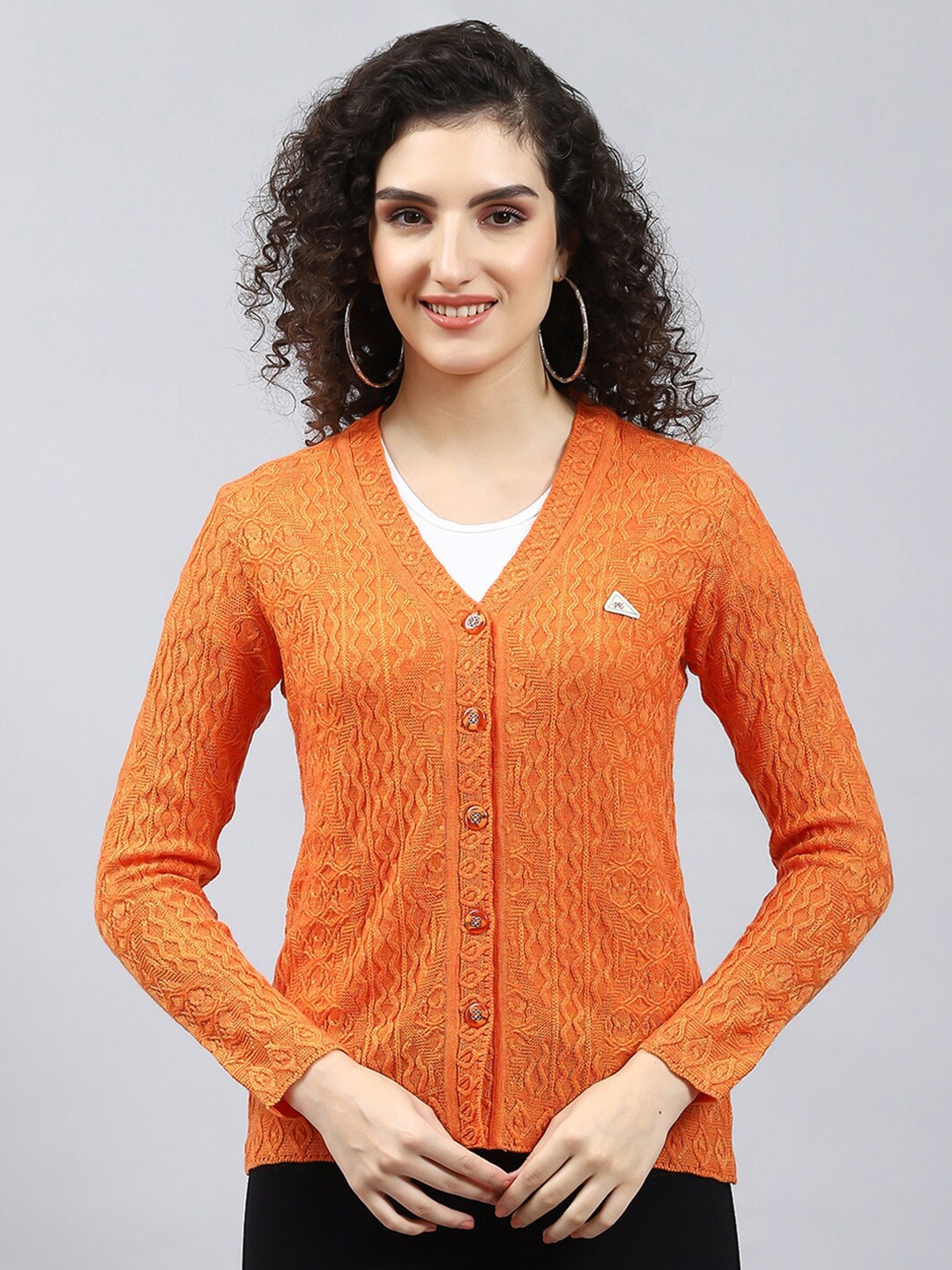 

Monte Carlo Cable Knit Woollen V-Neck Cardigan, Orange